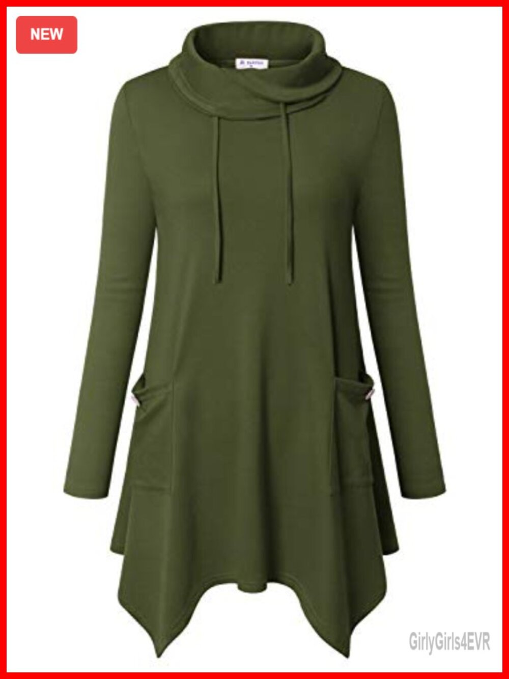 Womens Cowl Neck Asymmetrical Tunic Sweater Long Sleeve Pullover